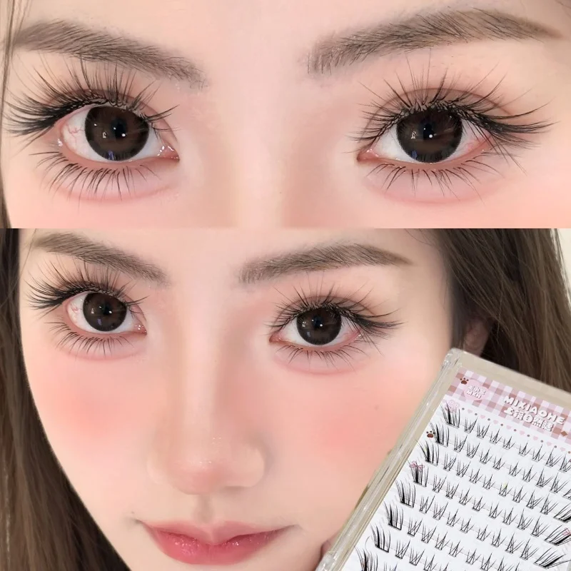 Pestañas postizas sin pegamento, con diseño de flores blancas, estilo «Diosa de las flores», 80 grupos, con puntas afiladas, ligeras, de ajuste perfecto, listas para usar con cámara, para un look de ojos glamuroso.
