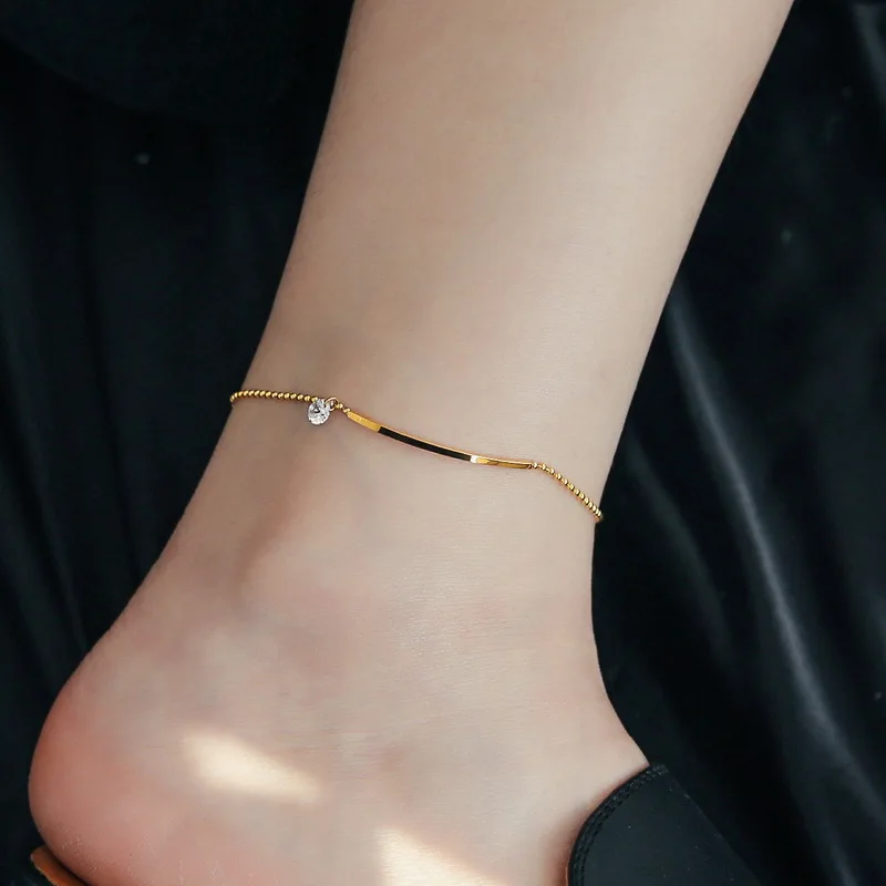 2023 Gold Color Plated Stainless Steel Bohemia Crystal Anklets for Women Beach Barefoot Sandals Anklet Chain on the leg Gift