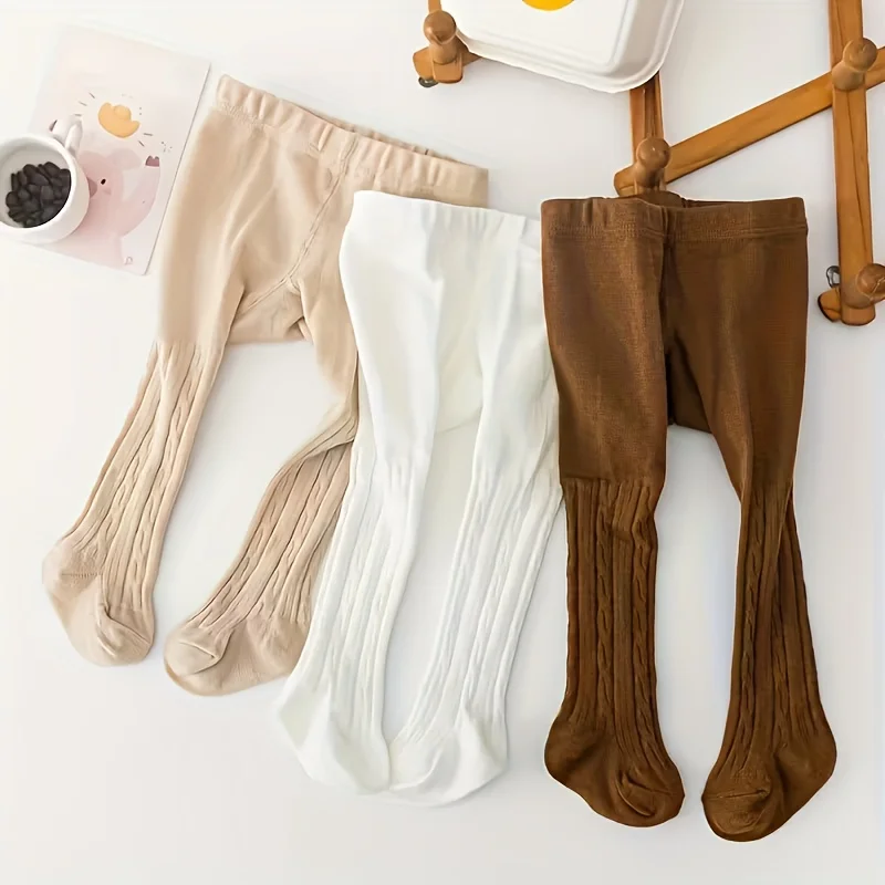 3 pairs of children's pantyhose knitted girls' leggings, foreign baby one-piece pantyhose solid color Joker pantyhose