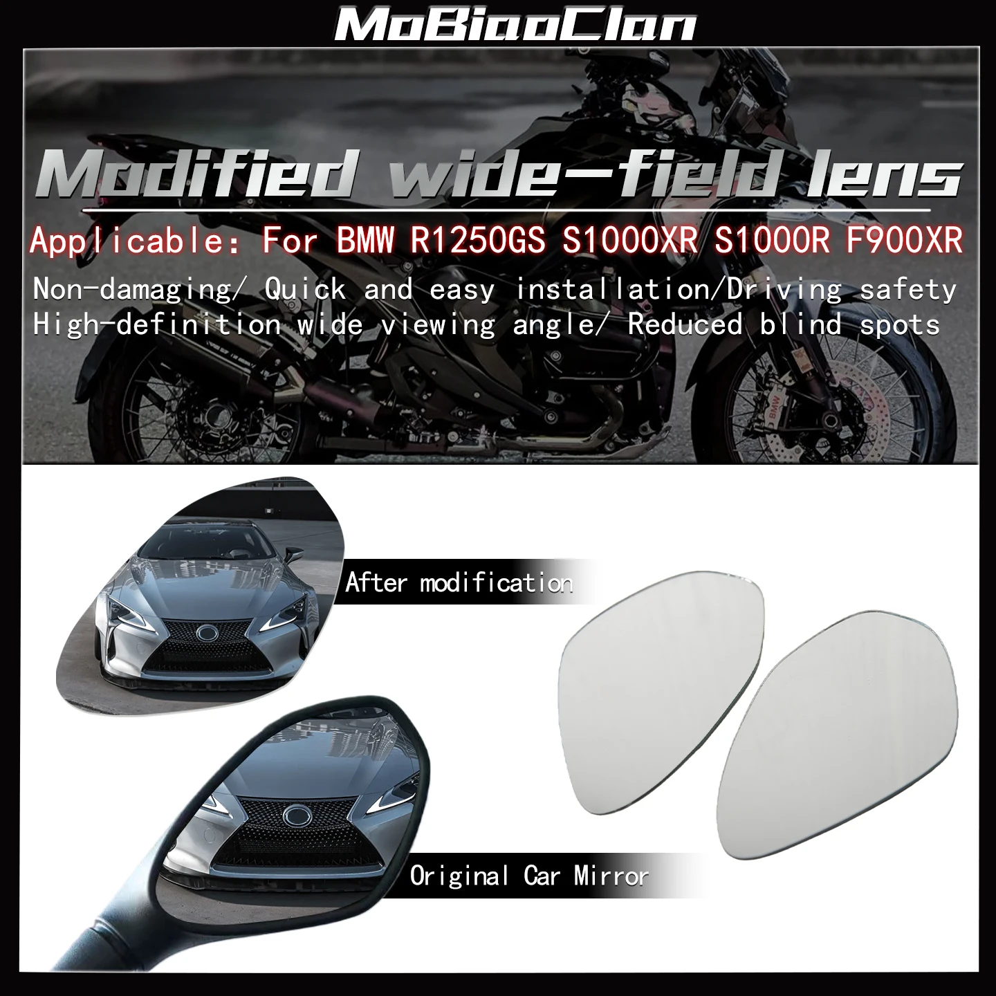 

Для BMW R1250GS S1000XR S1000R C400X/C400GT выпуклое зеркало F900R/900XR F850GS F750GS увеличение зеркала заднего вида обзор линза