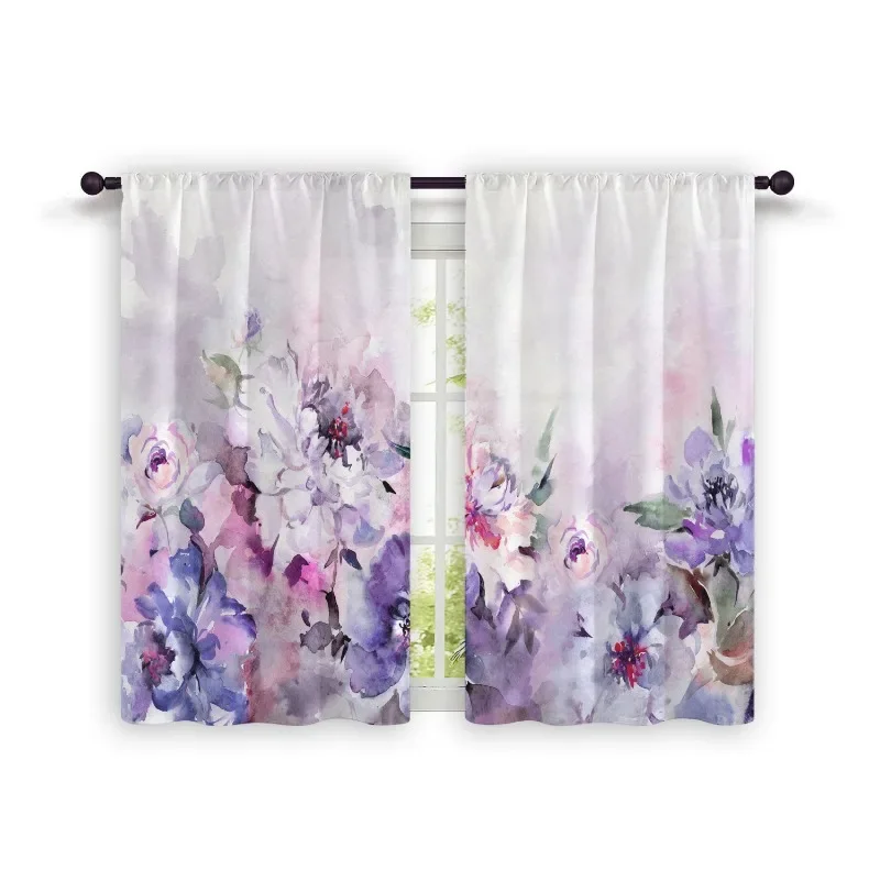 2 Pieces of Hot Selling Fresh Floral Curtains Semi-blackout Printed Short Curtains Home Decoration Living Room Kitchen Curtains