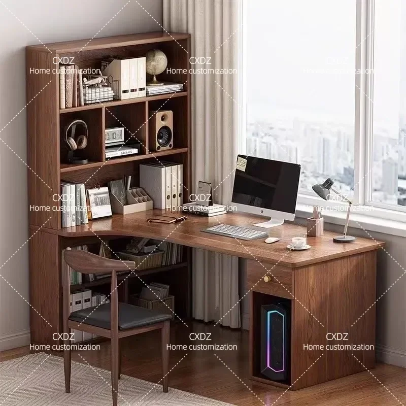 Corner Desk with Bookshelf Integrated Computer Table for Home Office Bedroom Student Writing Study Workstation Space Saving L