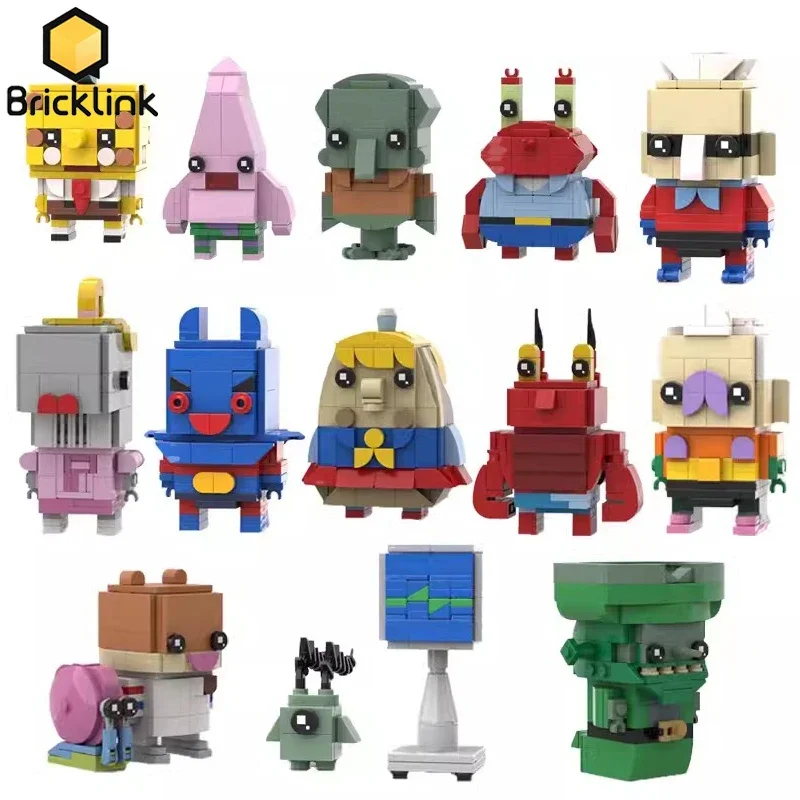 Bricklink MOC Cartoon SpongeBobed Anime Figures Brickheadz Collection Sets Building Blocks Educational Toys Kid Christmas Gift