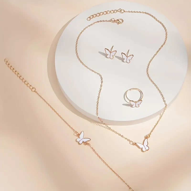 Mulheres L Fashion relógio de quartzo, analógico, couro PU, relógio de pulso, conjunto de joias borboleta, presente para a mãe, 6 peças