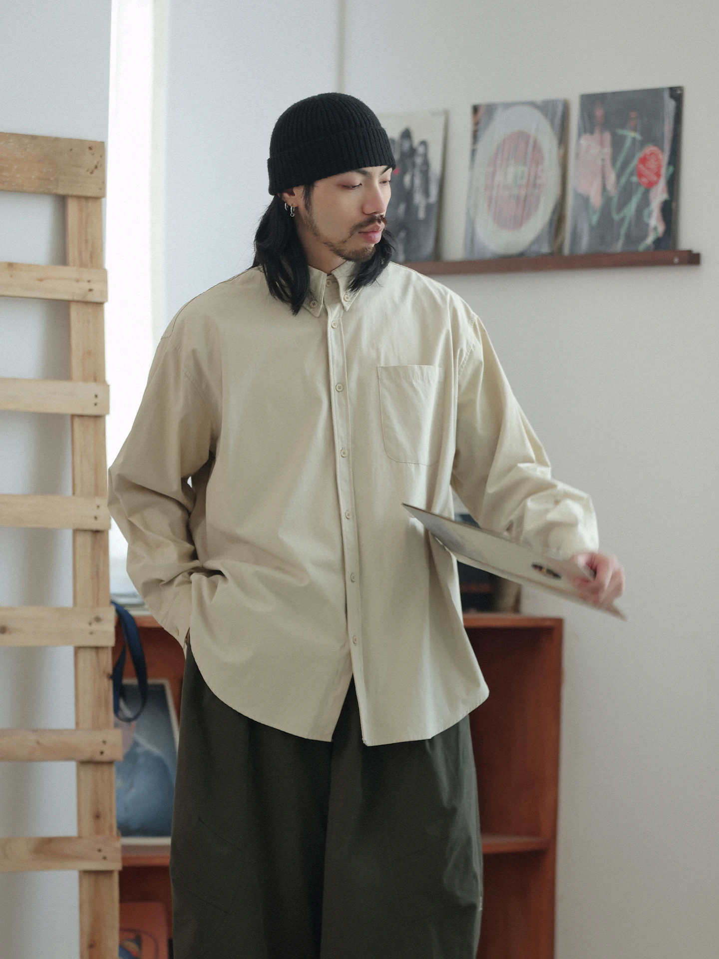 

Noears Spring Autumn Loose oulder Long Sve irt Casual Vintage Sle Commute Casual Cotton Plain Color Button up irt