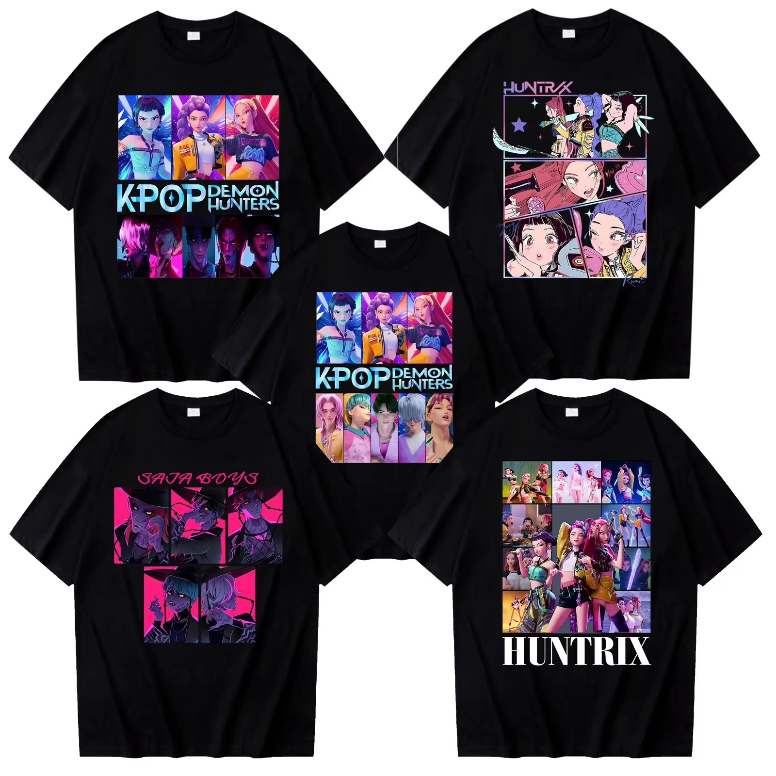 Camiseta Kpop Demon Hunters Saja Boys Harajuku mujer chica Huntrix cuello redondo camisa de verano regalo para Fans