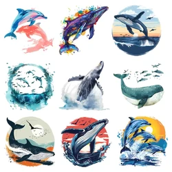2PCS 22cm Cartoon Fish Dolphins Whales Ironing Heat Transfer Stickers Clothes Vinyl Hot Stickers Fashion DIY Clothing Stickers