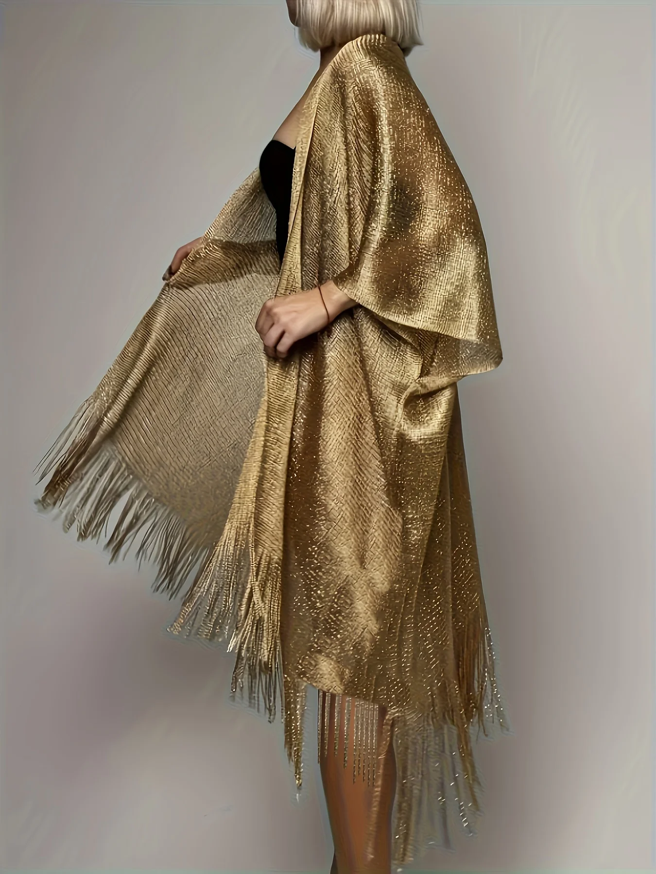 Sexy Fashion Banquet Sunscreen Shawl Gold Silver Shiny Scarves For Women Lace Tassel Party Evening Dress Scarf image 4