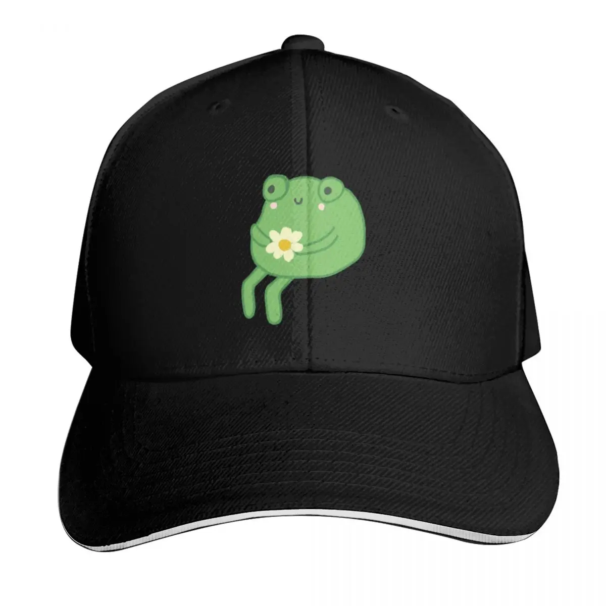 Frog Birthday Cake Meme - Cute Cottagecore Aesthetic Frog - Depressed Frogge -Toad Sitting with Flower - Funny Sad Baseball Cap