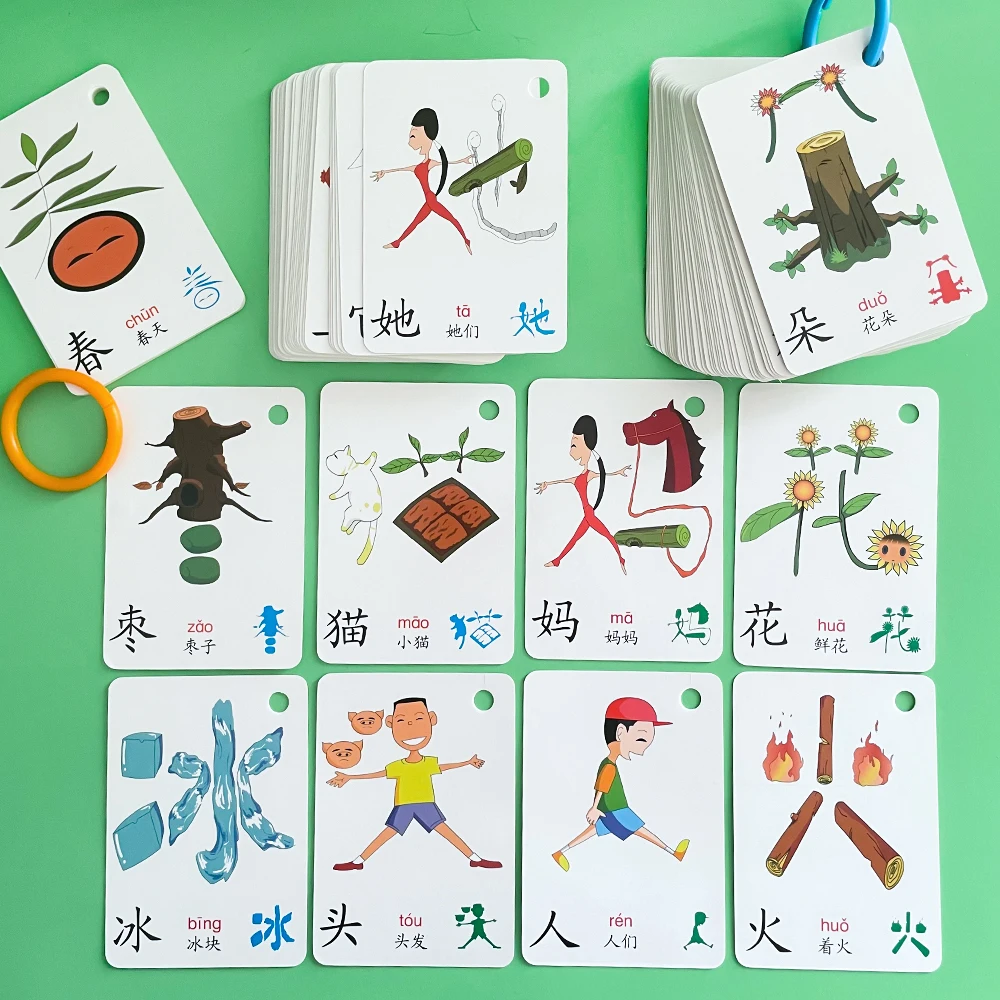 100 Cards Chinese Hieroglyphics Sight Words Learning Flashcards Mandarin Chinese Pinyin Characters Stroke Order Early Education