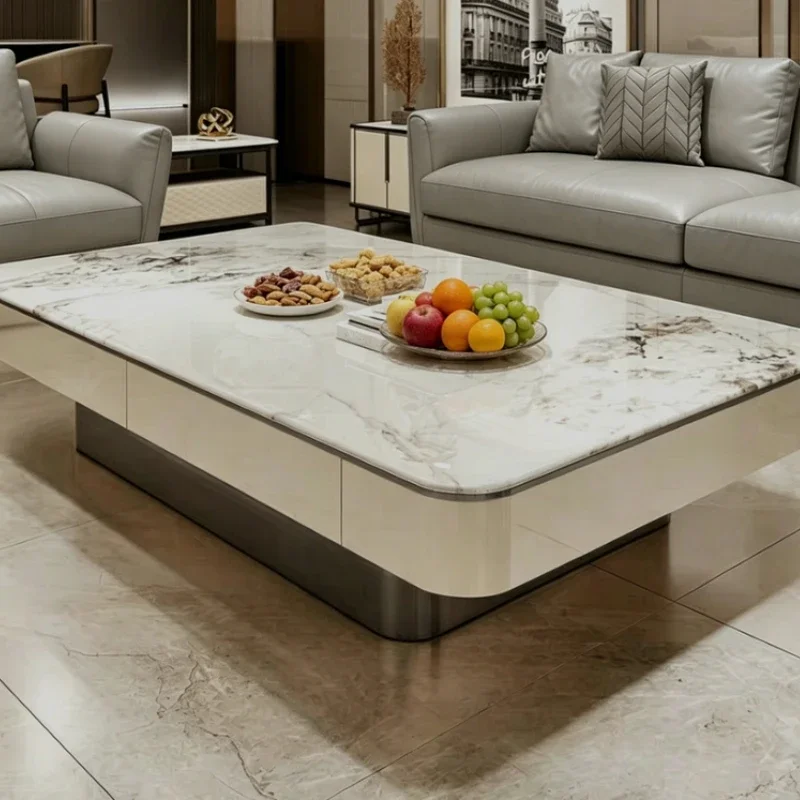 Home Light Luxury Solid Wood Microcrystalline Stone Coffee Table Living Room Home High End Floor Side Tables Pliante Furniture