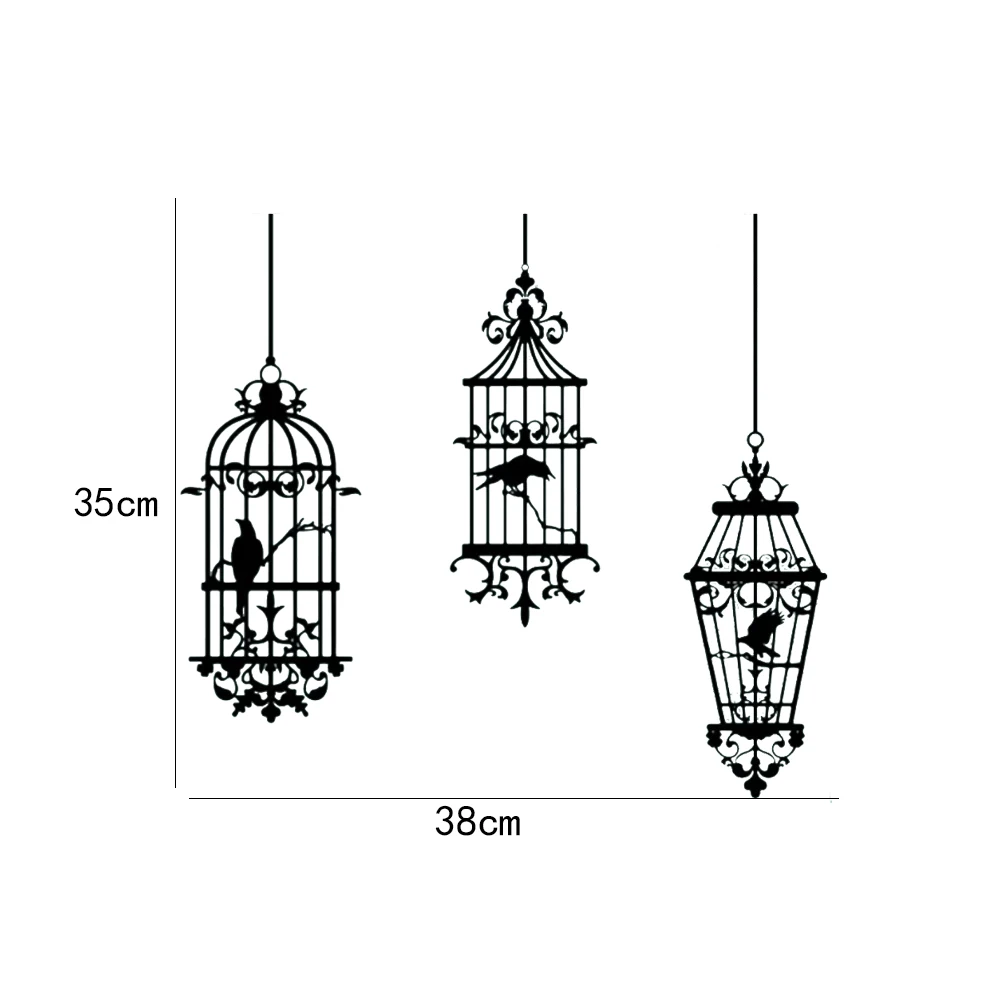 Gothic Style Birdcages with Ravens Halloween Wall Sticker Living Room Bedroom Party Bird Animal Wall Decal Vinyl Decor