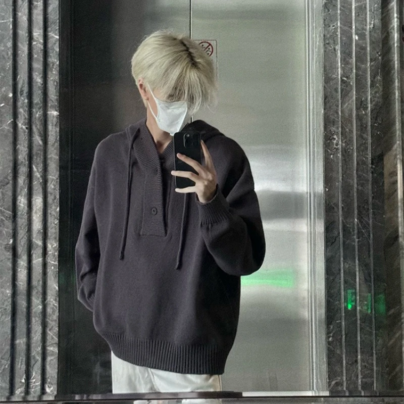 

Hooded Pullover Sweater for Men Fall Lazy Premium Style Versatile Half-zip Knitwear Casual Loose-fit Sweatshirt Jacket Outerwear