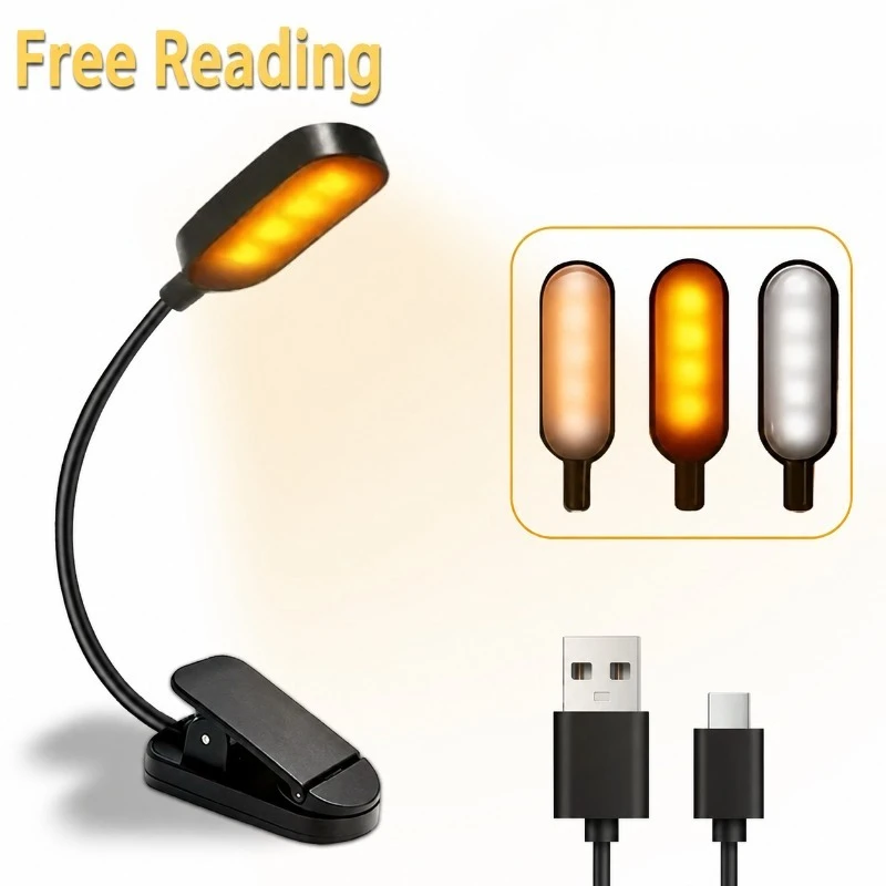 LED Battery Desk Lamp Eye-Caring Study Clip Light Portable Reading Light for Bedroom Nightstand, 3 Color Modes Dimmable