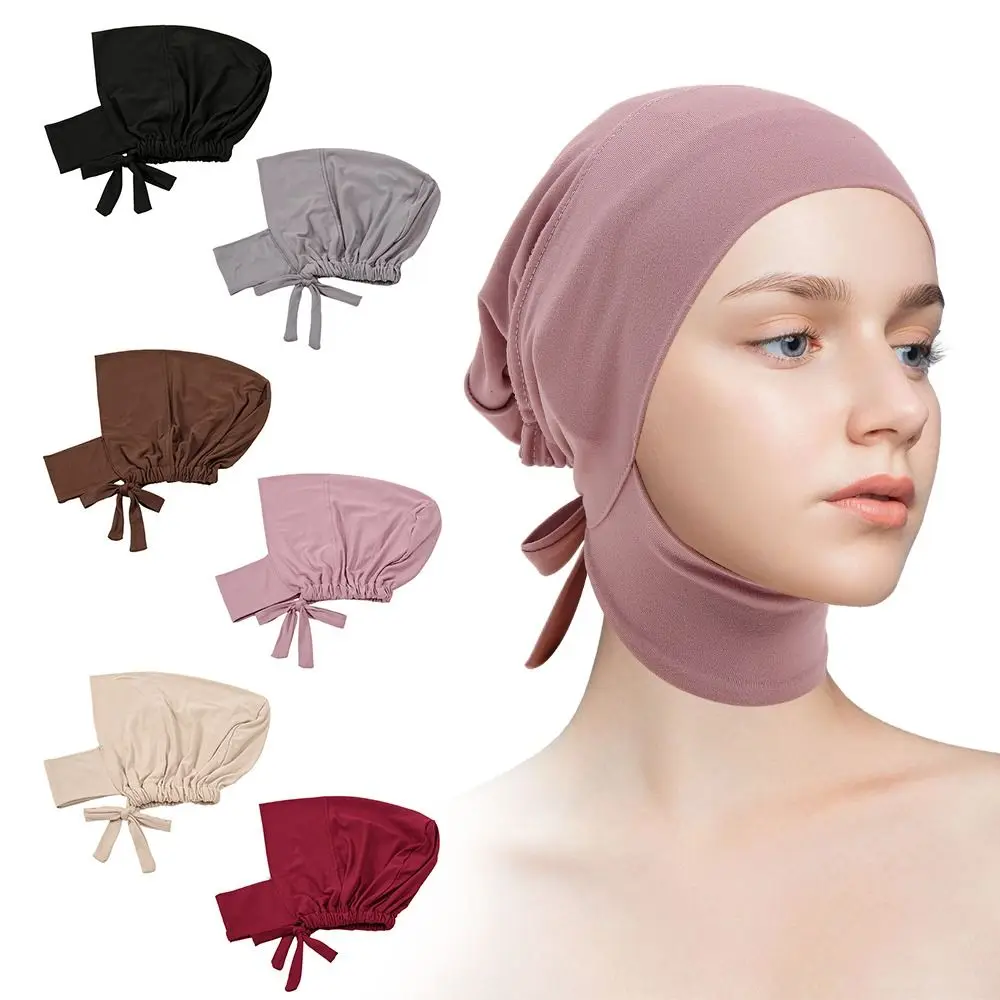 

Elastic Full Cover Inner Inner Cap Hijab Lace Up Soft Ladies Hijab Solid Color Headscarf Wraps Caps Women's Accessories