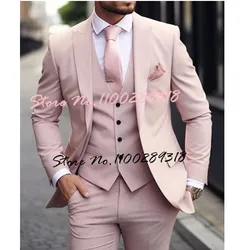 Pink Luxury Men's Suits Terno Formal Outfits 3 Piece Jacket Pants With Vest Slim Fit Luxury Costume Homme Formal Occasion Terno