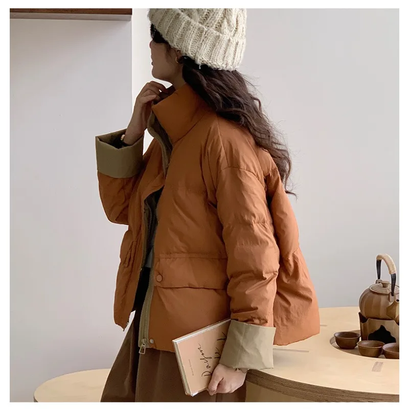 Weet 대비 색상 긴 소매 다운 재킷 따뜻하고 두꺼운 여성 캐주얼 겨울 코튼 재킷 2024 가을