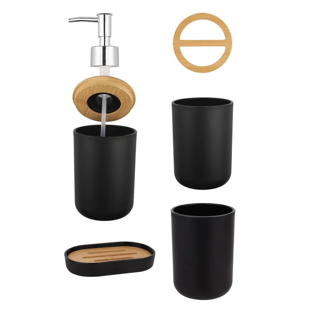 1 Set Of Bathroom Accessories 4 Piece Set Of Toiletries Imitation Resin Plastic Bamboo Wood Combination Bathroom Set