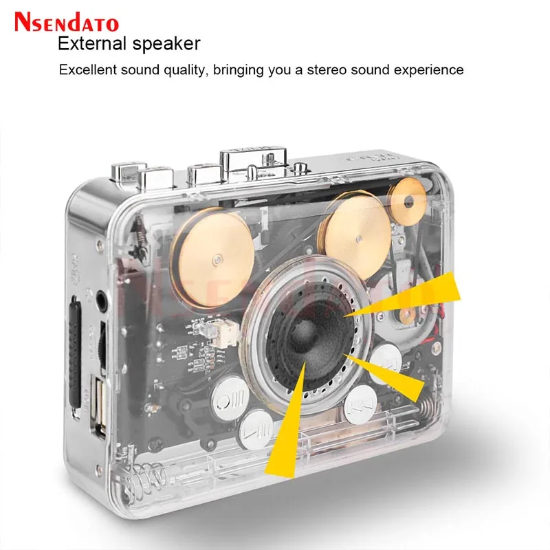 Прозрачный USB-кассетный плеер и конвертер кассеты в mp3 USB-кассета Музыкальный аудиоплеер с динамиком для USB-флеш-диска