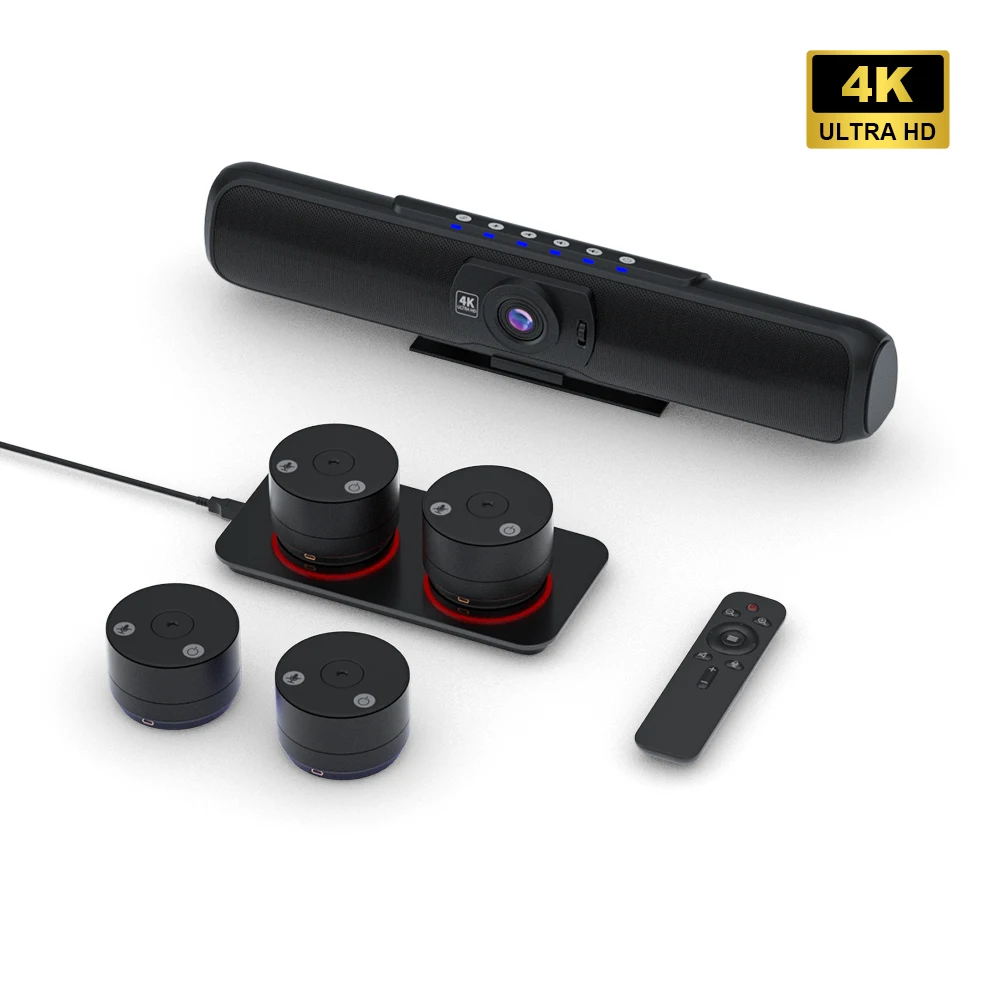

4K All In One Video Soundbar Auto Framing Camera Audio And Video Conference Camera With Wireless Microphones And Speakerbar