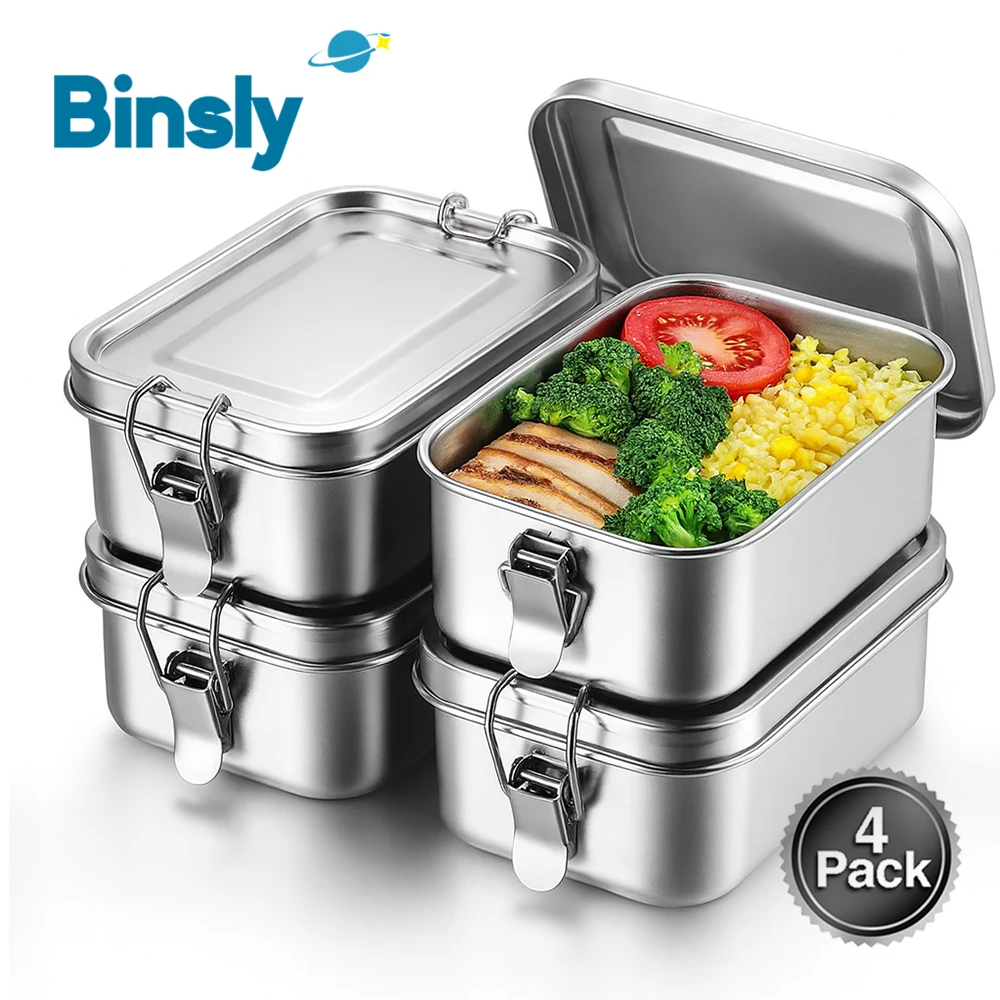 

4pcs Stainless Steel Bento Box Set Lockable LeakProof Food Containers with Lids Lunch Box Snack Tiffin Box Set Dishwasher Safe