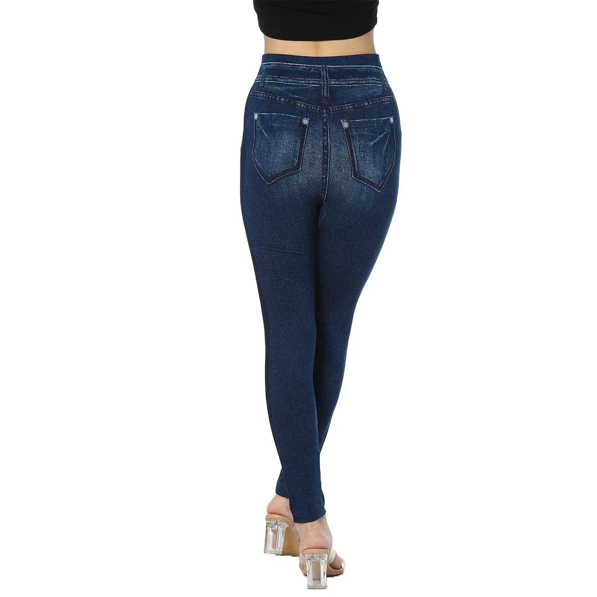 Leggings senza soluzione di continuità Donna Stampa Jeggings Cotone 2022 Ragazza sexy lavorata a maglia a vita alta Jeans finti Denim Femme Pantalon