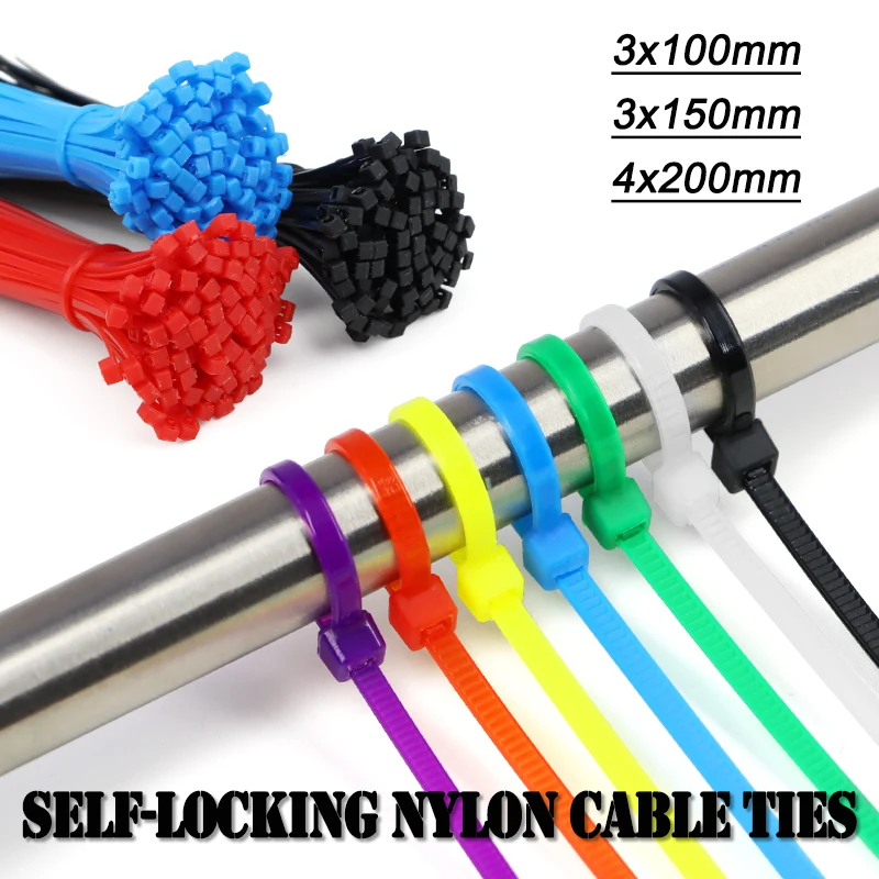 Self-Locking Nylon Cable Ties Zip Ties 100/150/200mm Wire Bundling Industrial Home DIY Cable Fastener Bundling Belt Zip Tie