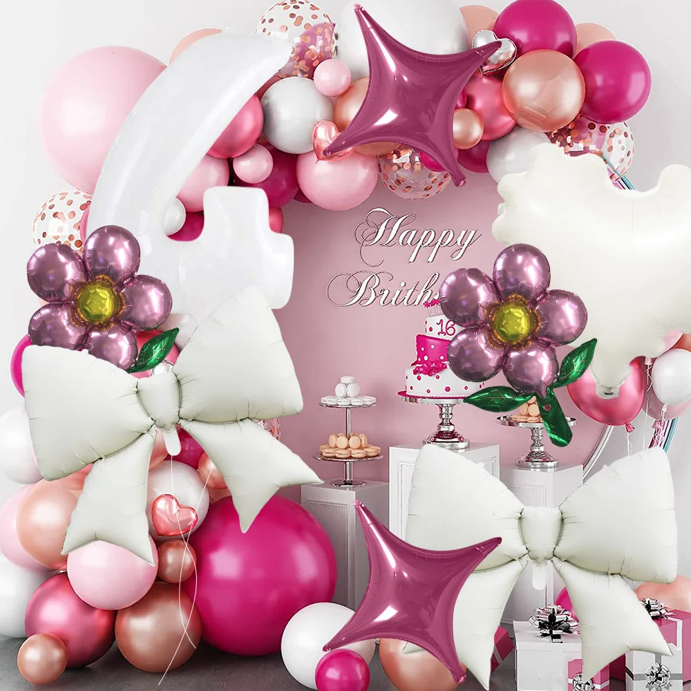 

Heart Bow Mylar Balloons for Girl Women Birthday Party Wedding Engagement Anniversary Decor Supplies Aluminium Foil Helium Ball
