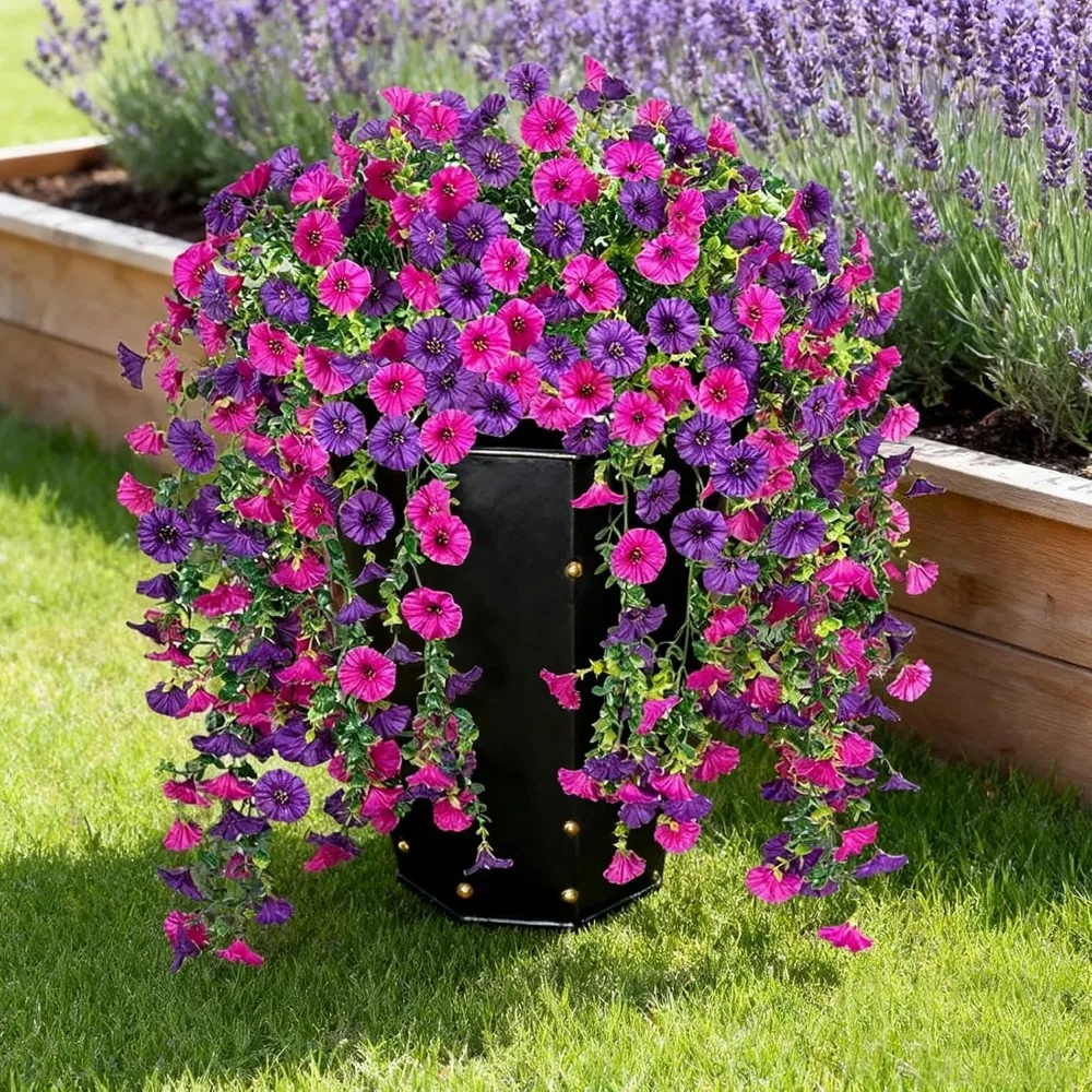 

4PCs Hanging Morning Glory UV Resistant Artificial Outdoor Flowers,Faux Flowers for Planters,Hyeflora Cascading Plants Garden,We