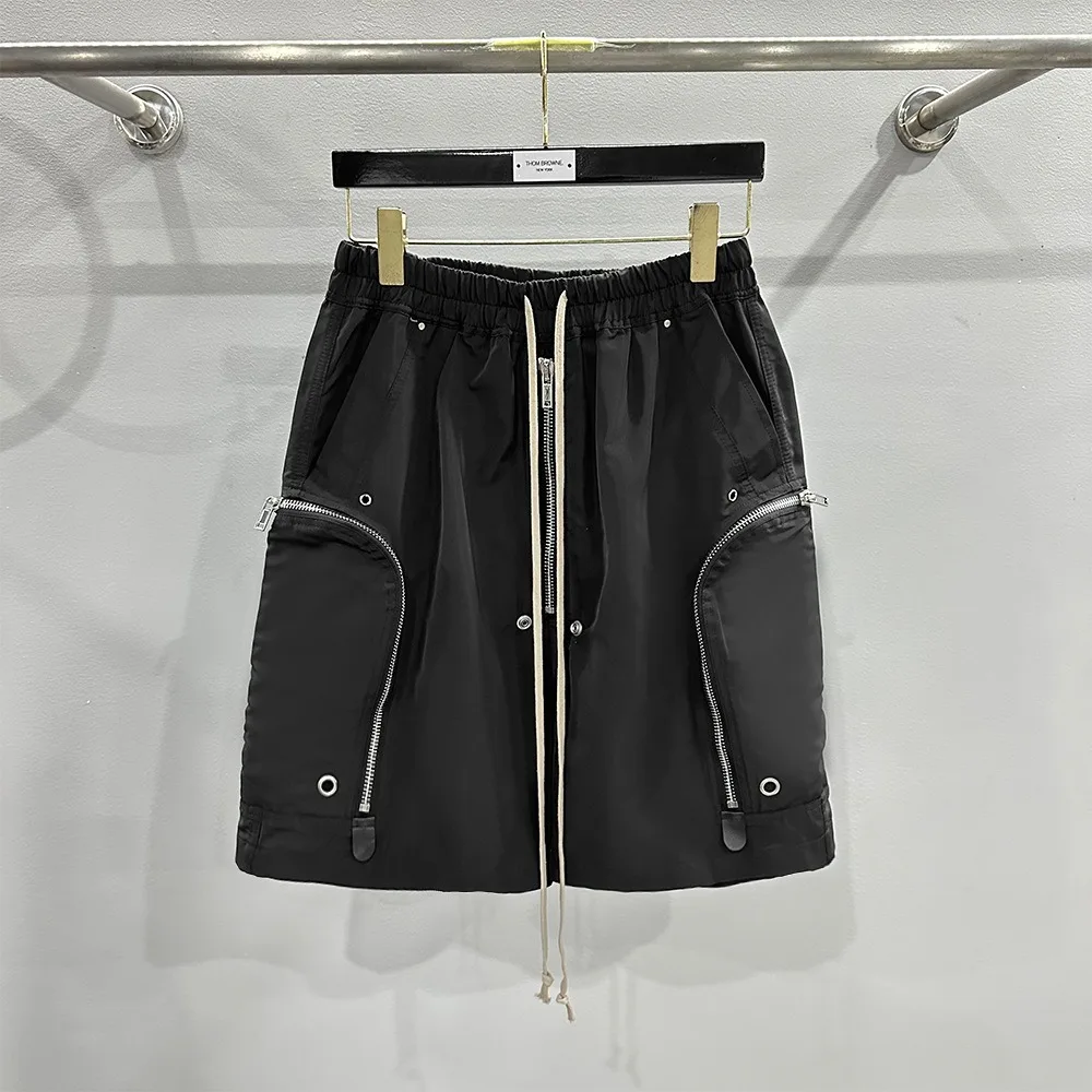 High Street Dark Black Shorts Men's New Dark Style Multi Zipper Workwear Cargo Five Point Casual Streetwear Pants