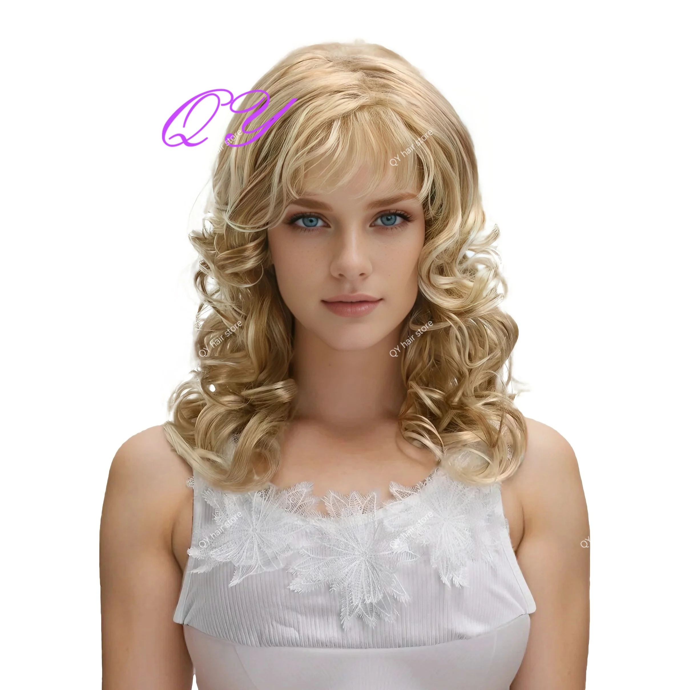 Women's Short Water Wave Synthetic Wig with Bangs