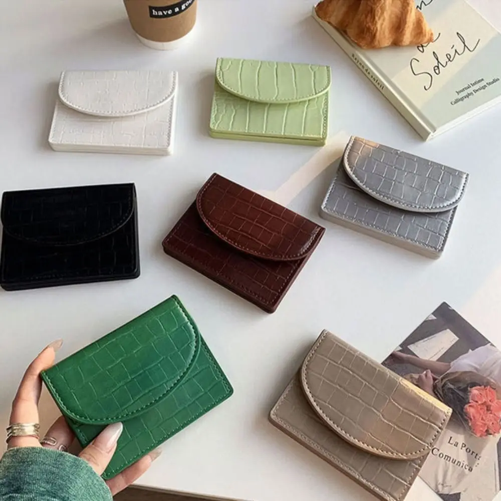 

New PU Leather Card Bag Small Crocodile Pattern Coin Purses Ultra-thin Multi-Slot Short Hand-held Wallet Women