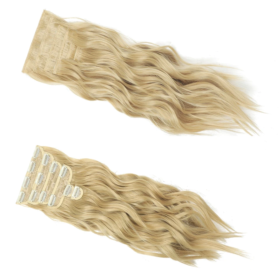 Jeedou 185g Extensiones de cabello gruesas y suaves con clips, 6 piezas, onduladas largas de 24 pulgadas, cabello sintético para mujer, uso diario y fiestas 5