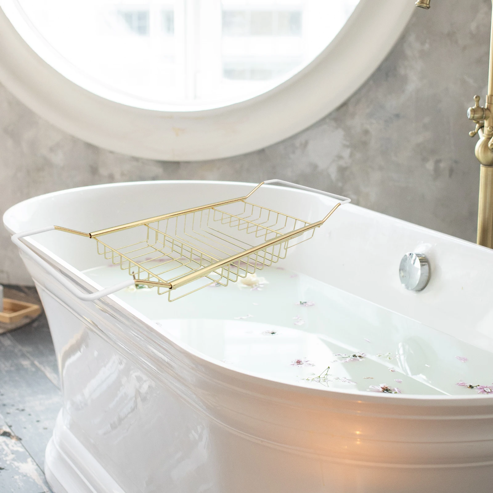 

Telescopic Anti Slip Storage Rack Bath Tub Shelf Stainless Steel Golden Non Rust Lightweight Adjustable Holder For Magazine Book