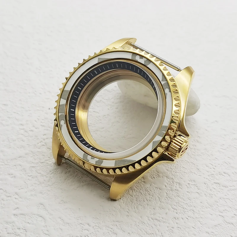 42mm NH35 Golden Watch Case Dome Sapphire Glass Fits NH36 4R35 7S26 Movement 28.5mm Dial With Bezel Insert Men Watch Cases Refit