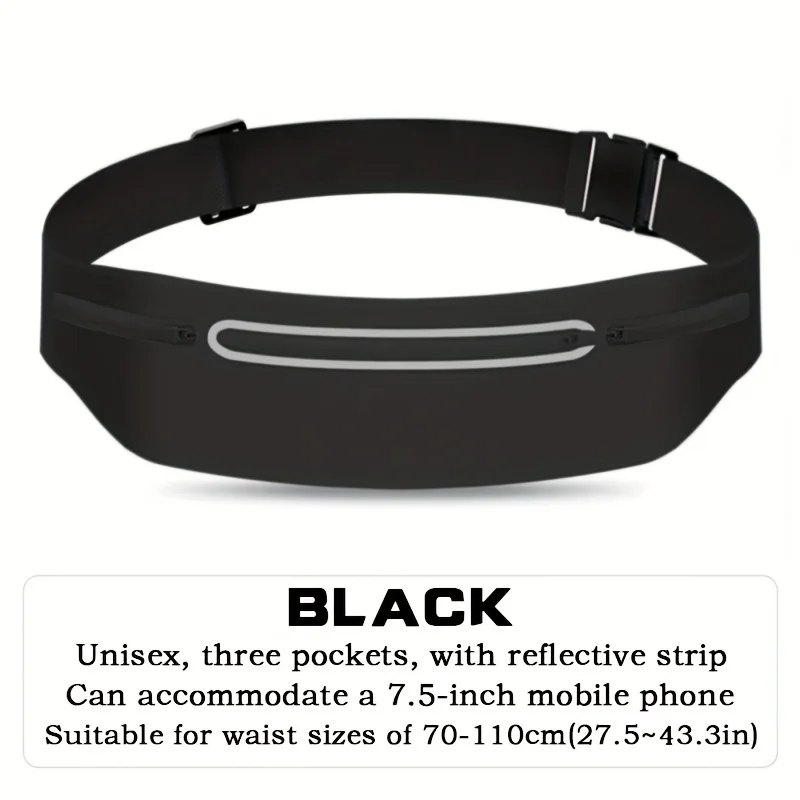 슬림 웨이스트 백, 3개의 포켓, 7.5인치 휴대폰 수납 가능. 달리기, 자전거 타기, 여행에 적합합니다. 유니섹스 & 내구성.