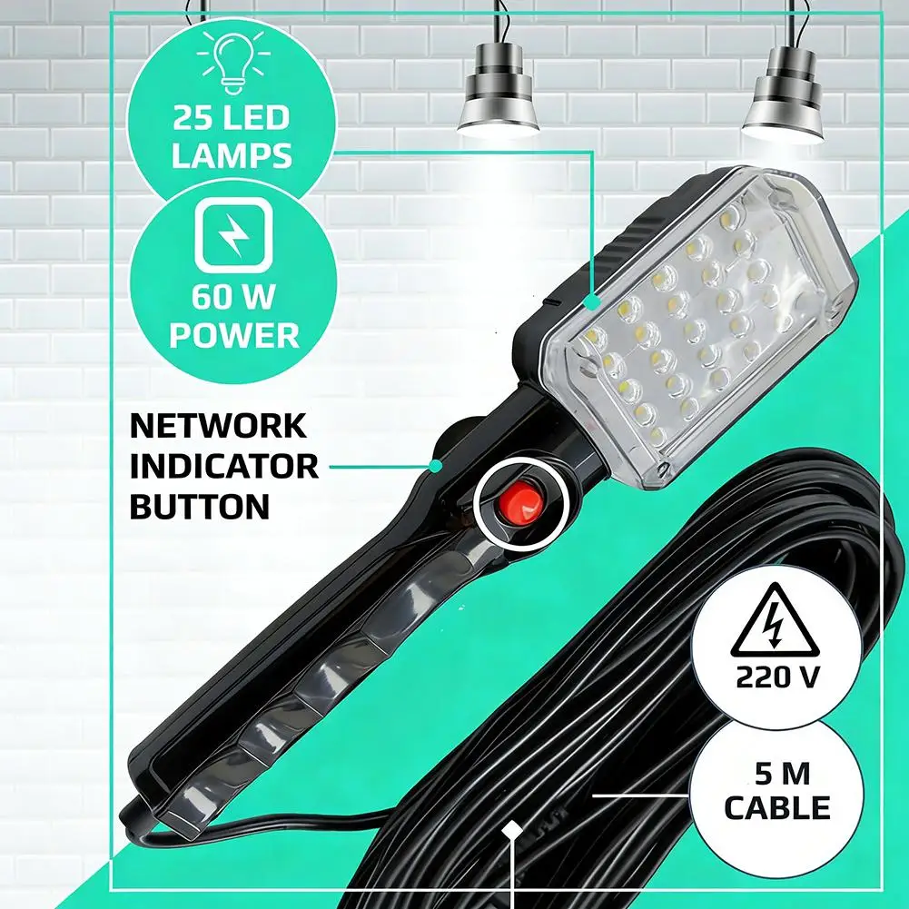 Luz de trabajo LED portátil con imán y cable de alimentación, luz de reparación automotriz para mantenimiento de automóv