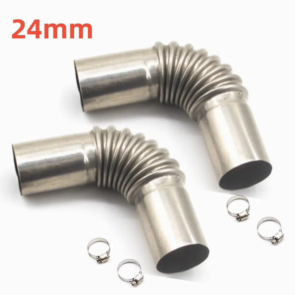 2pcs 24mm Car Heater Exhaust Tube Elbow Pipe Connector with Clamps For Webasto Eberspaecher Truck Boat Air Diesel Parking Heater