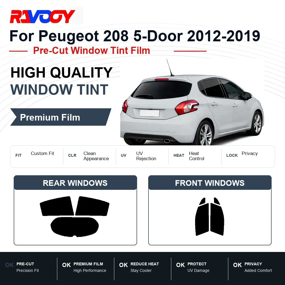 Premium Pre-Cut Window Tint For Peugeot 208 5-Door 2012-2019 Front & Rear Windows UV Heat Rejection Privacy Film