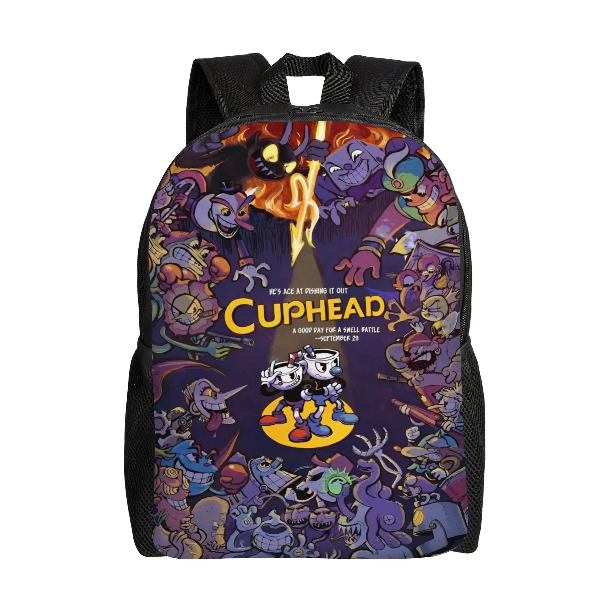 Cuphead cartoon Backpack  University Backpacks Boy Girl Funny High School Bags Design Pattern Rucksack