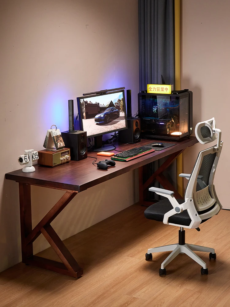 

Solid wood computer desk household large board table double bedroom desk two people e-sports table workbench learning