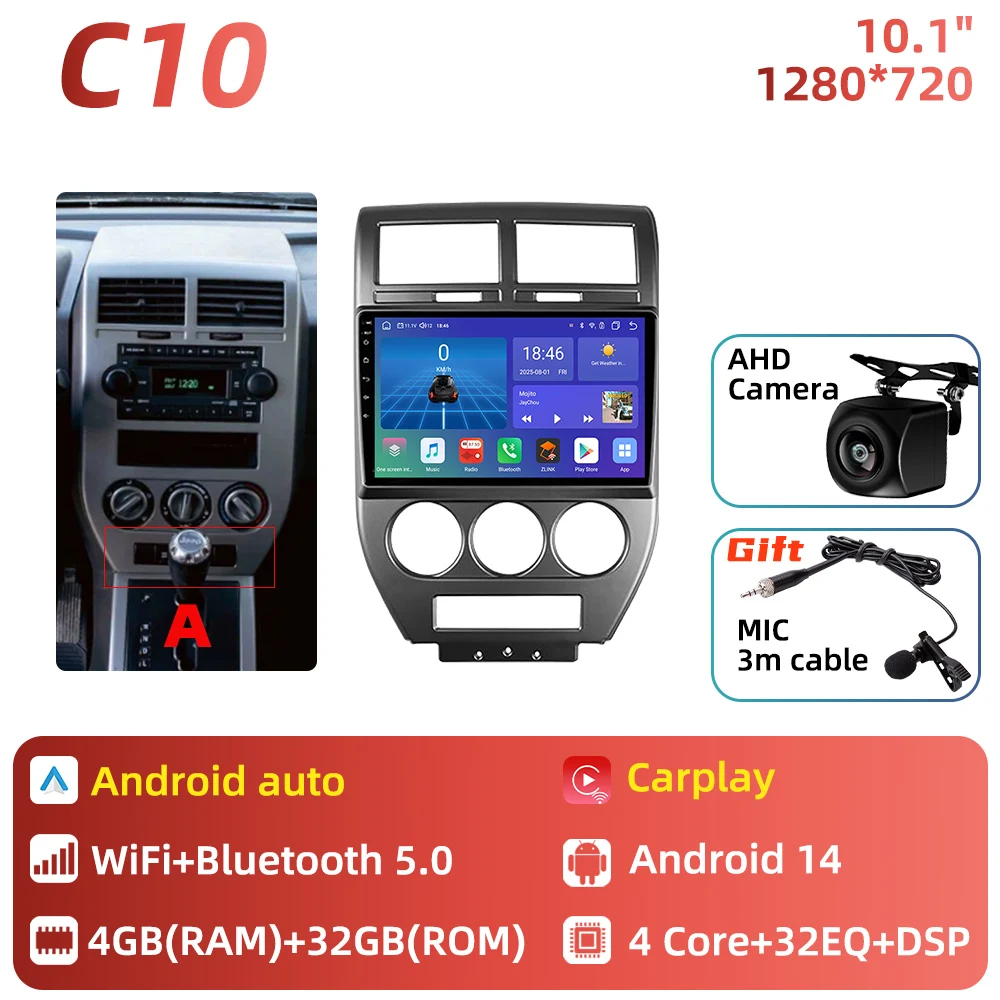 Auto Multimedia voor Dodge Caliber Jeep Compass 1 MK Patriot 2006 - 2010 Android autoradio Carplay GPS Navigatie 2 Din Stereo DSP