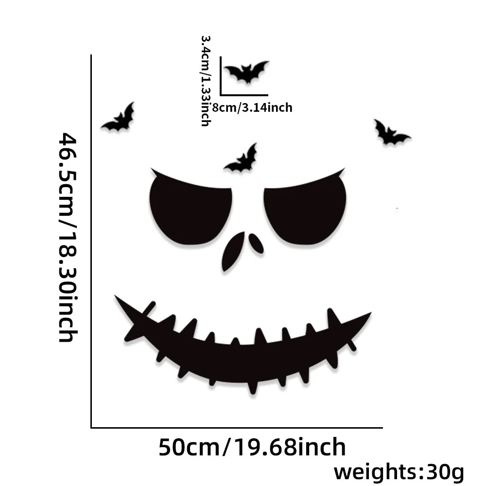 1 Set Halloween Gruselige Kürbisgesicht-Wandaufkleber Schwarze Fledermaus-Sticker Horror-Deko für Spukhaus Bar Fenster Kamin Tür Party