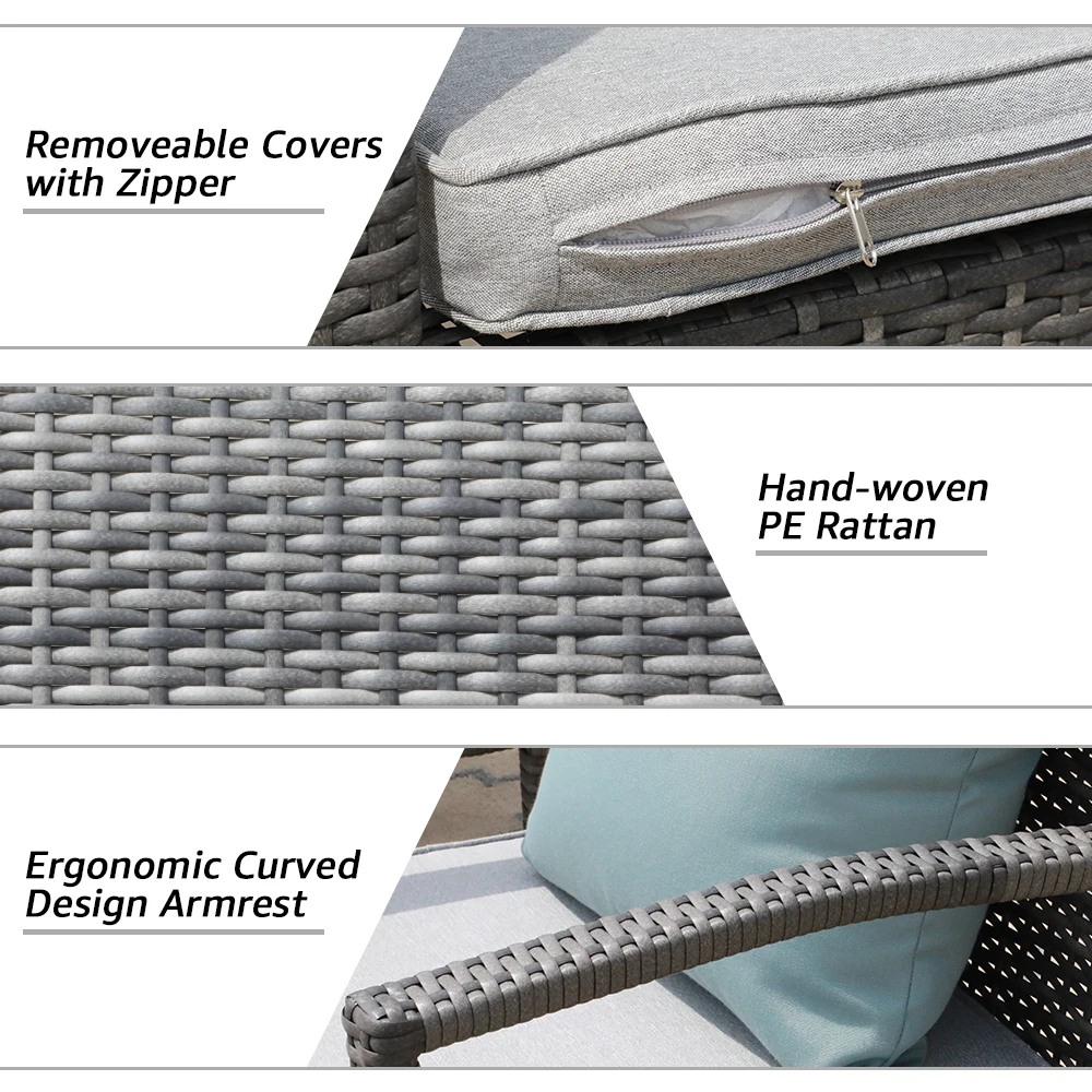 JARDINA 3PCS Outdoor Patio Furniture Set Outdoor Wicker Conversation Set Rattan Chair Set with Coffee Table