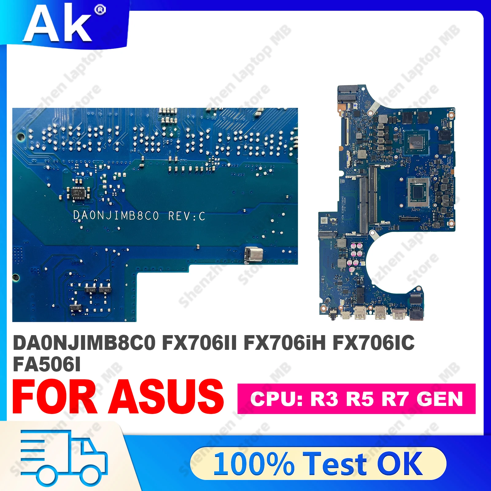 DA0NJIMB8C0 Laptop Motherboard For ASUS TUF Gaming FX706II FX706iH FX706IC FA506I Mainboard With R3 R5 R7-4th/5th CPU tests OK