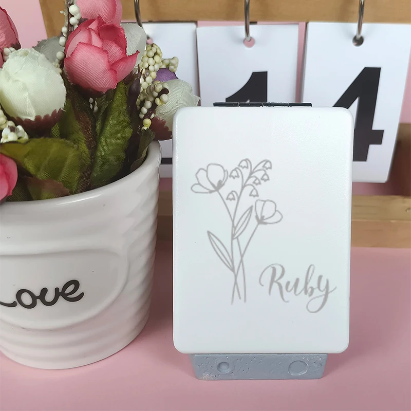 

1pc flowers Simplicity creative White Laser engraving Custom Name Metal Fold Mirror white Gift for Her