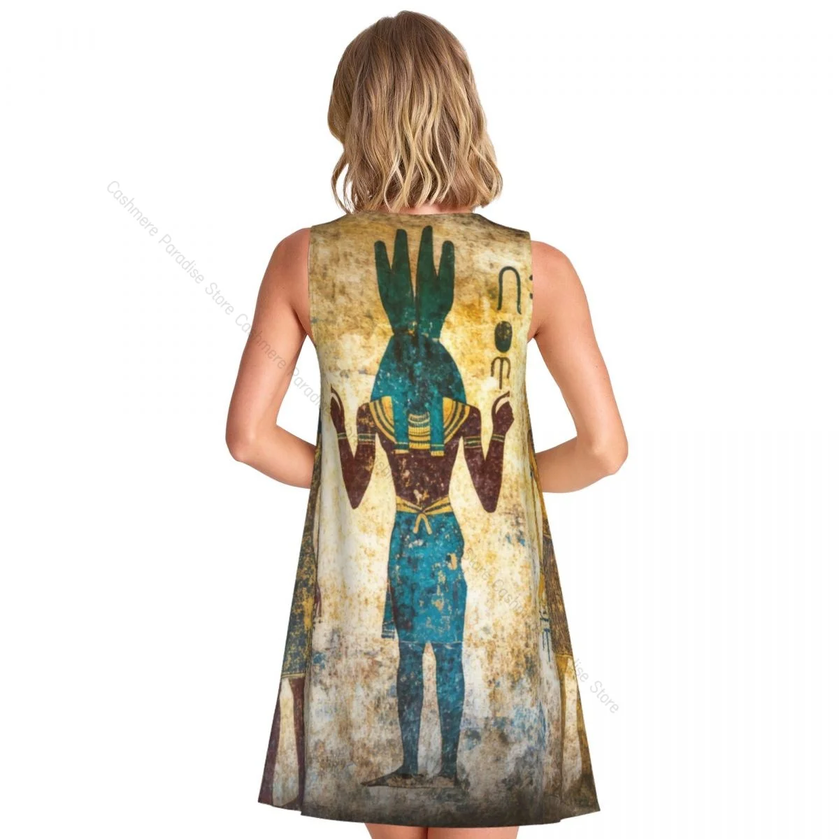 Women's Dress Egyptian God Anubis Art Summer Casual T Shirt Dresses Beach Cover up Tank Dress