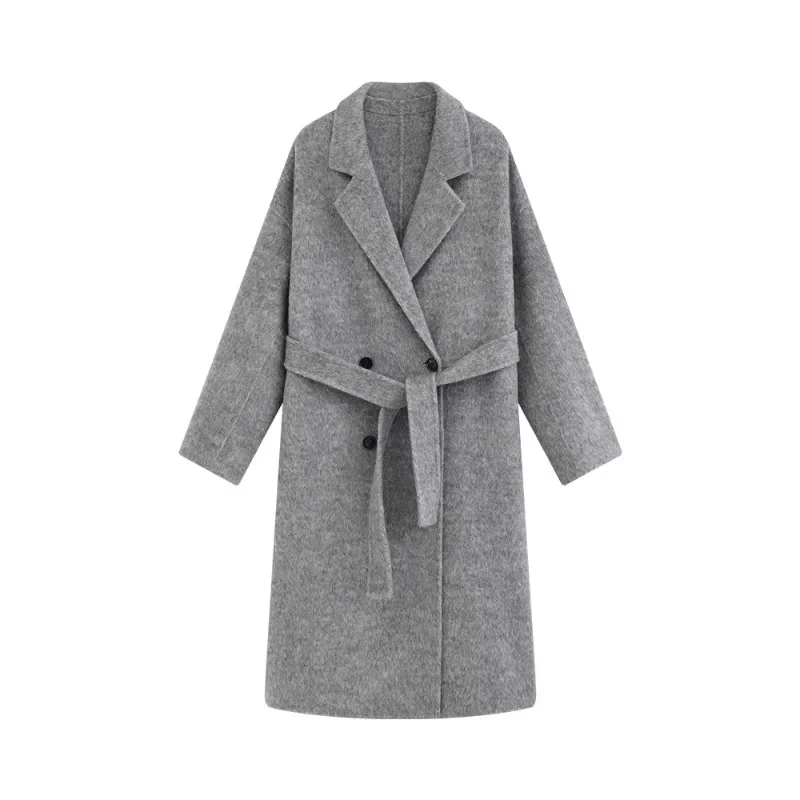 Cappotto di lana con risvolto stile retrò Cappotto invernale da donna lungo allentato su due lati 2025 Capispalla caldo elegante con spalla cadente casual