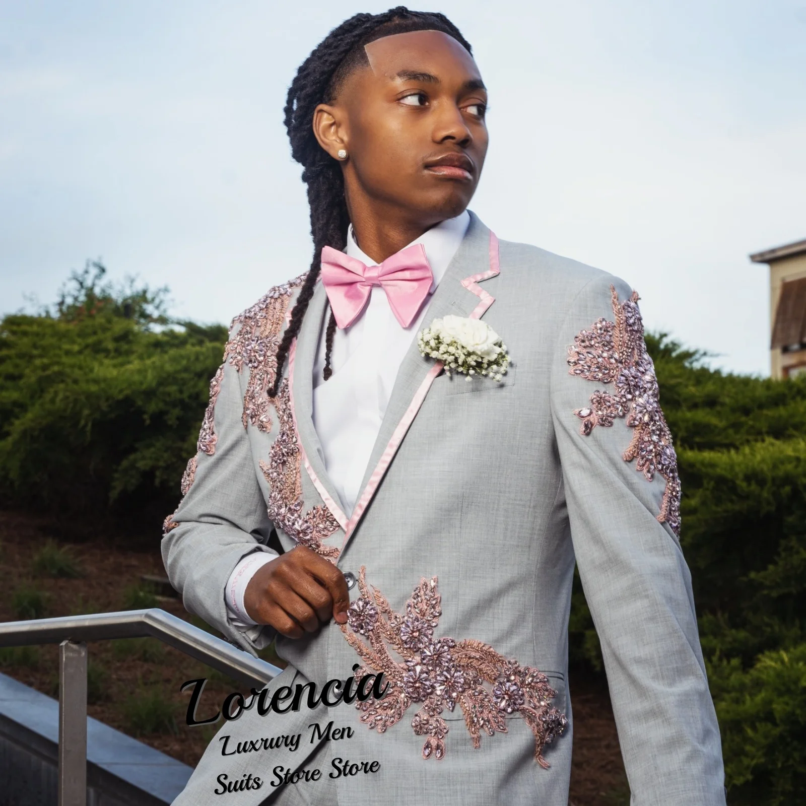 

Customized Exquisite Crystals Diamond Men Suit 2 Pieces Set Male Party Blazers Glitter Groom Wedding Tuxedos Slim Jewelry Homme
