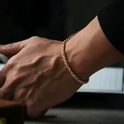 4mm Stainless Steel Twist Chain Bracelet For Men Hip Hop Titanium Steel Bracelet Retro Trendy Jewelry Women's Bracelet